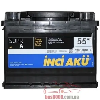 Аккумулятор для легкового автомобиля Inci Aku Supr A 55Ач пр
